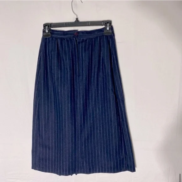 Vintage Crème Caramel Navy Blue Pinstriped Suit Skirt Set S - Picture 10 of 13
